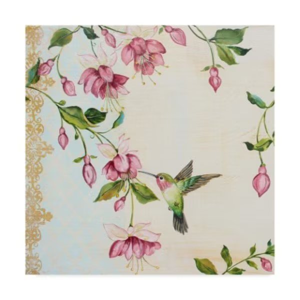 Jean Plout 'Rubys Among The Fuchsias' Canvas Art, 18x18, Trademark Fine Art, Mfr#: ALI37512-C1818GG